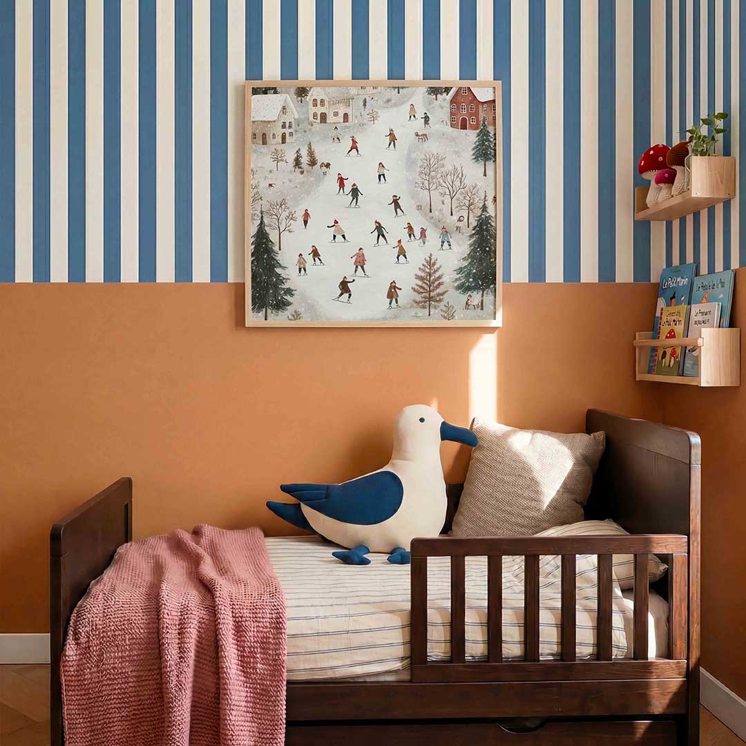 Winterse schaatsscene – kids poster in vierkant formaat