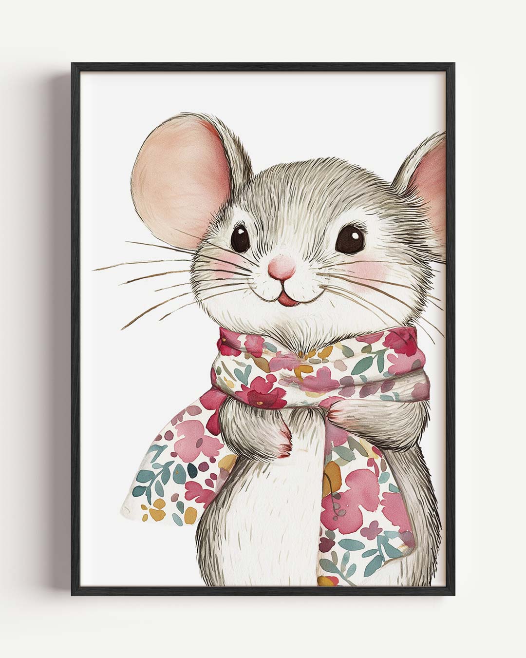Lieve Muizenposter met Bloemensjaal – kids portret poster als wanddecoratie