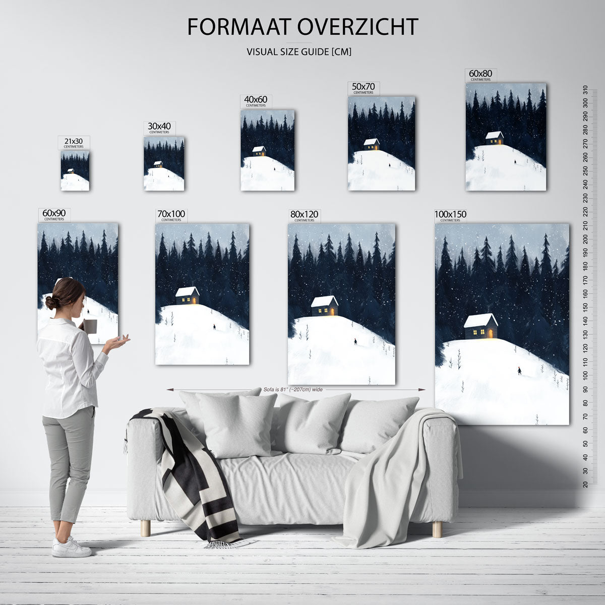 Besneeuwd bos met huis – staande muurposter voor de kinderkamer