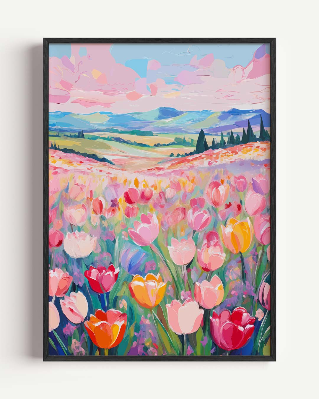 Vrolijke Tulpenweide – bloemen portret poster als wanddecoratie