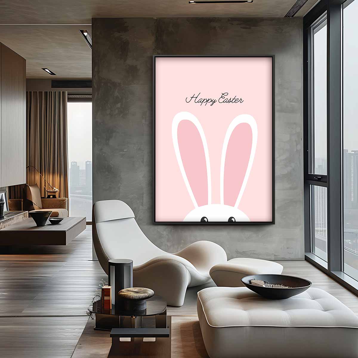 Vrolijke Paashaas Poster – staand kunstwerk voor modern interieur
