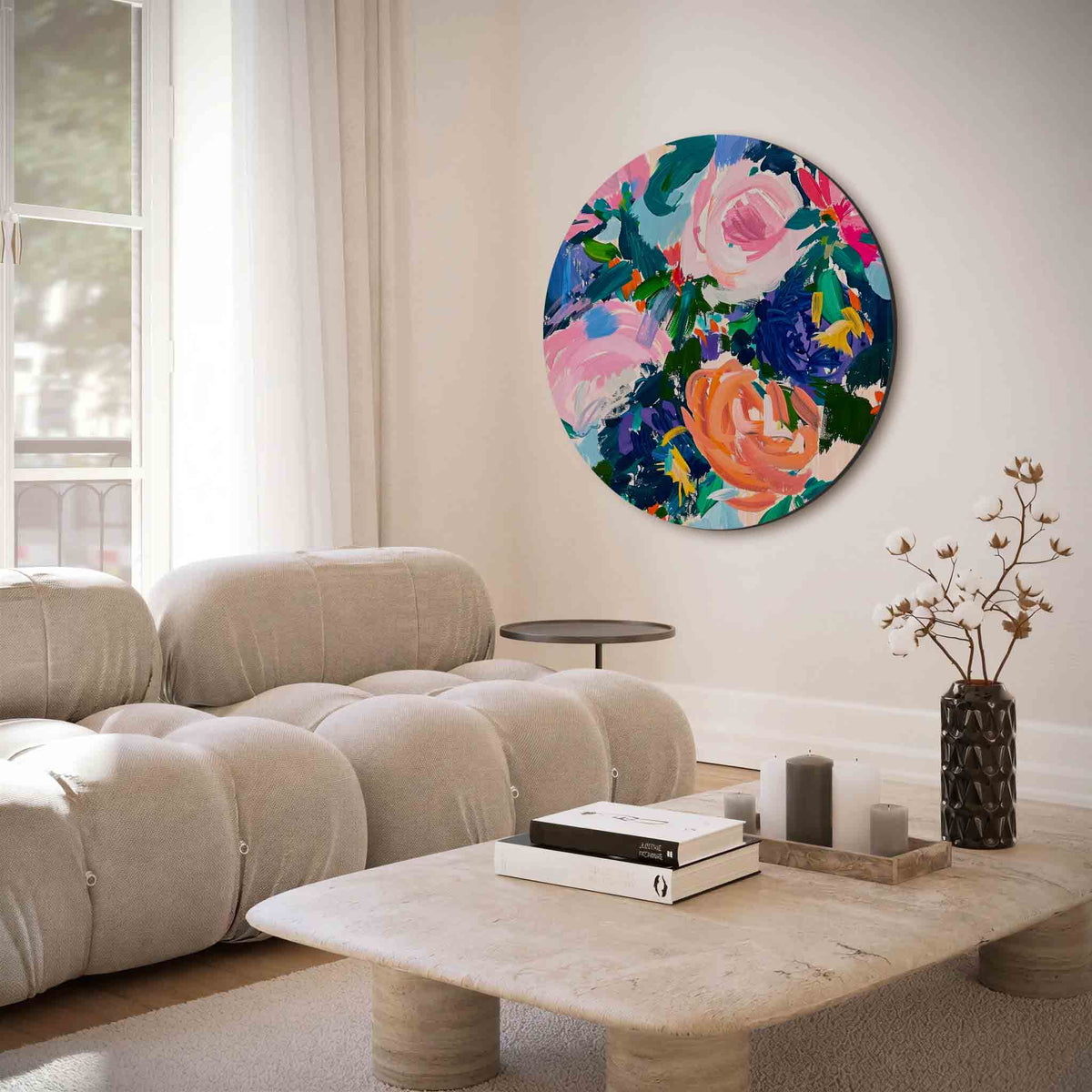 Bloemenpracht – muurcirkel met abstracte texturen voor aan de muur