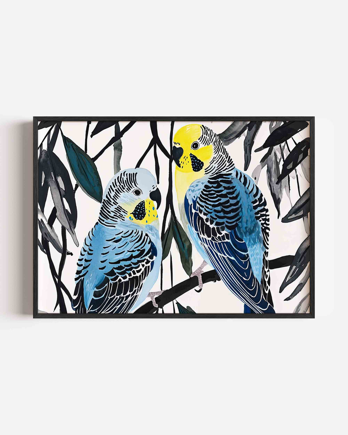 Parkieten op tak – dieren landscape poster als wanddecoratie