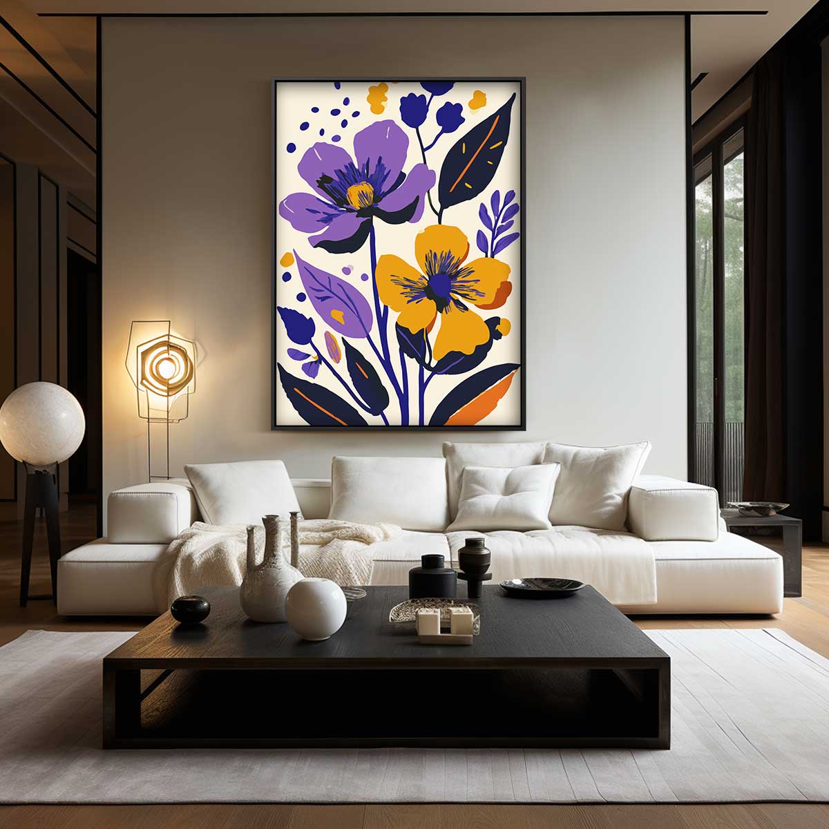 Bloemenpracht in Paars en Oranje – dibond wanddecoratie in staand formaat