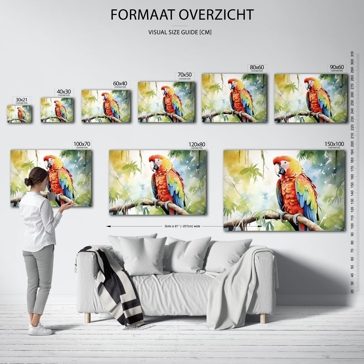 Papegaai op tak – liggende muurposter met jungle thema