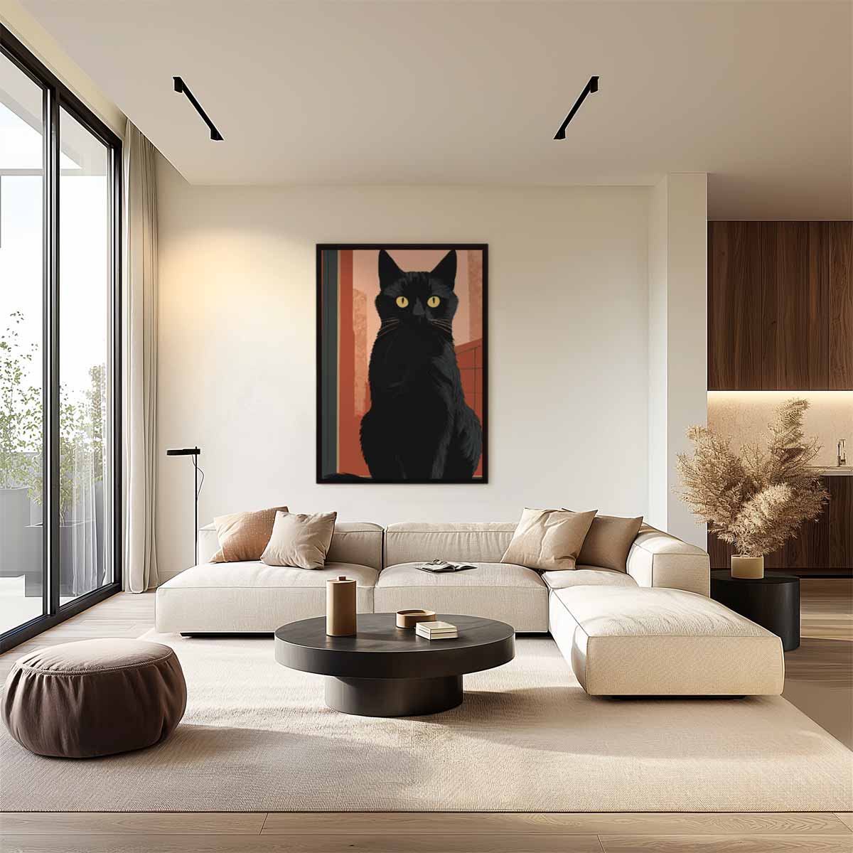 Zwarte Kat op Avondsafari – staand kunstwerk voor modern interieur