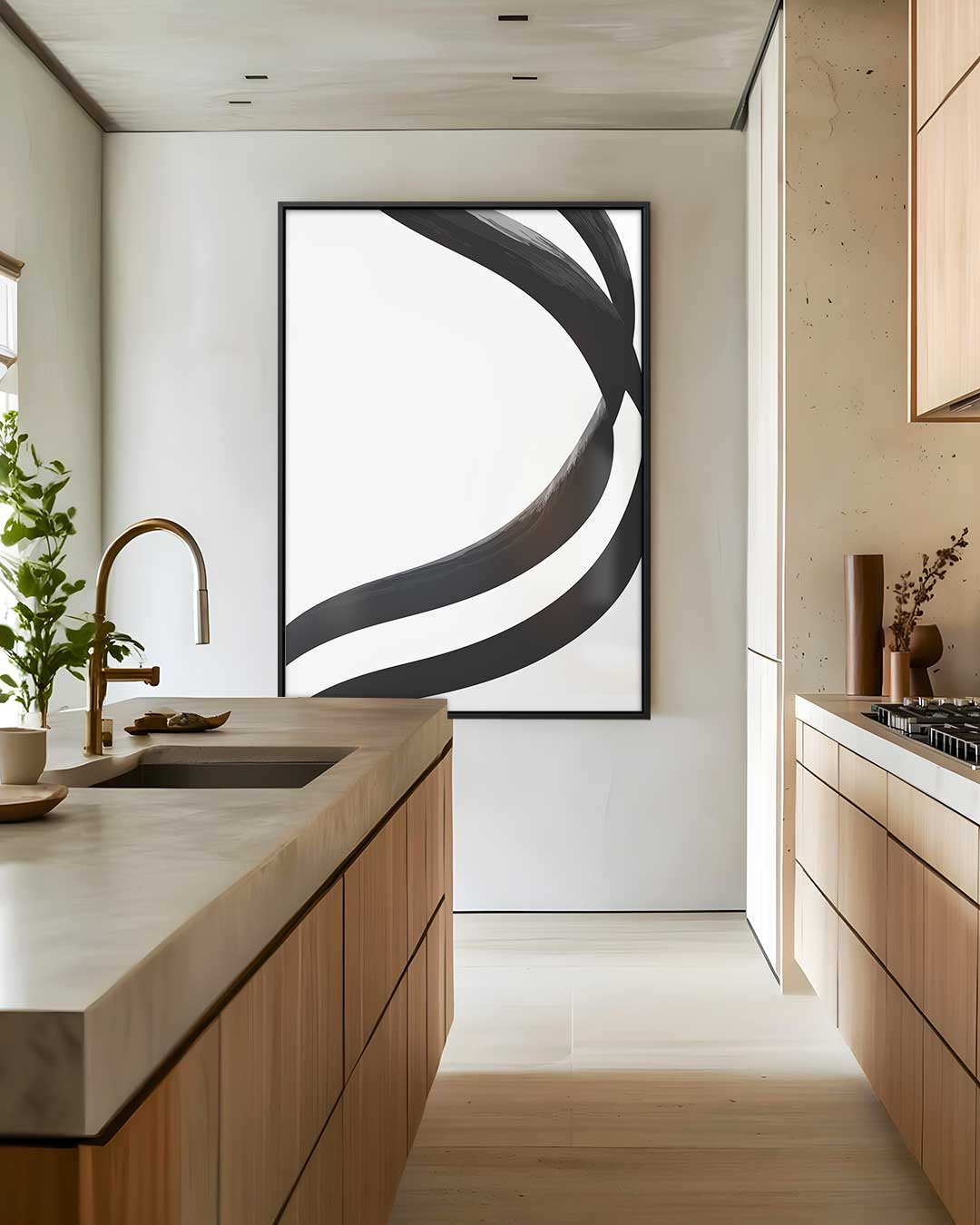Stijlvolle Golven in Zwart & Wit – dibond wanddecoratie in staand formaat