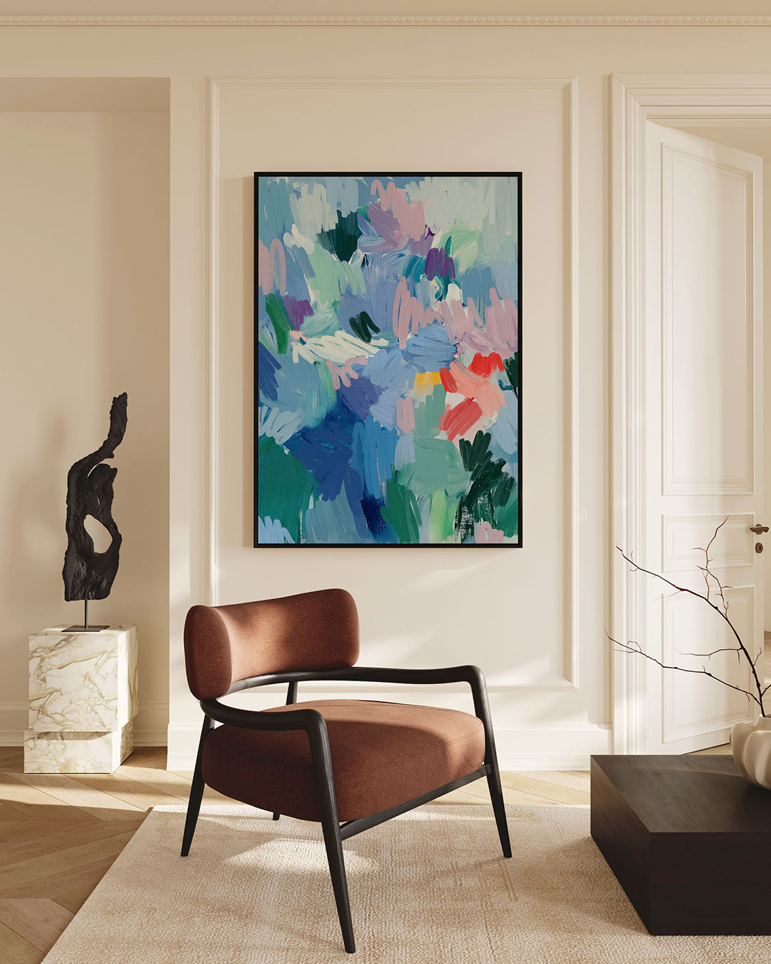Dynamische kleurenexplosie – staand wanddecoratie kunstwerk