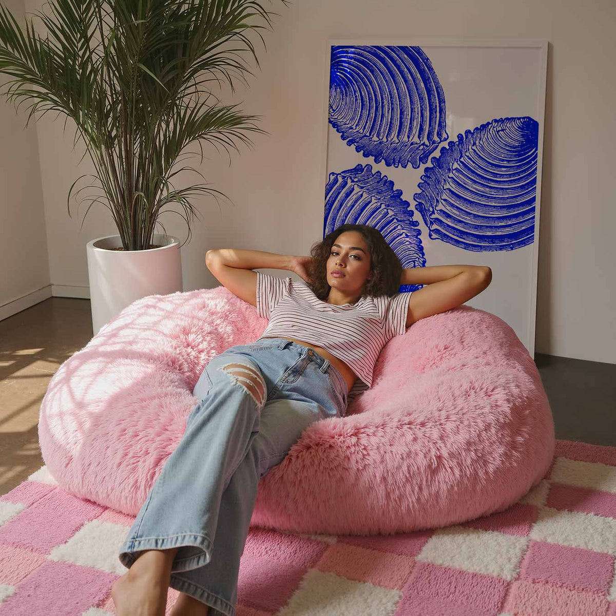Moderne Blauwe Schelpenkunst – staande muurposter met zeedierenthema