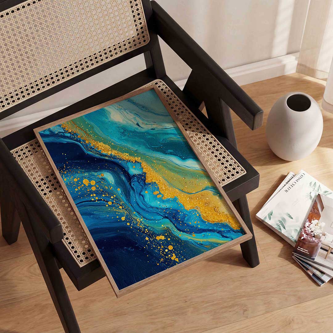 Blauwe en gouden abstracte – abstracte wandkunst als portret poster