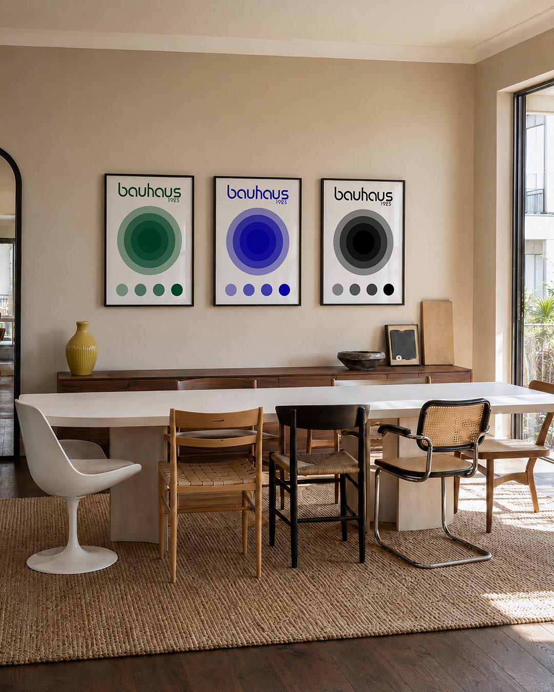Cirkelharmonie posterset – tweede productweergave – deze posterset in drie delen toont concentrische cirkels in groene