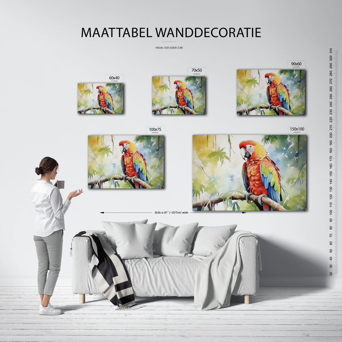 Vrolijke papegaai – Jungle kunstwerk – kunstwerk op canvas, dibond of plexiglas