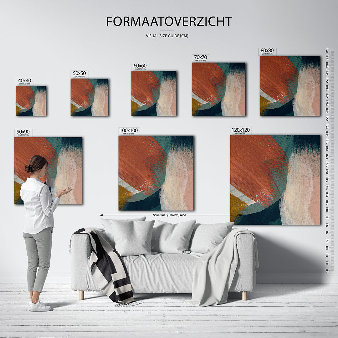 Dynamische kleurencompositie kunstwerk – dit werk toont een levendige mix van kleuren en vormen. De vloeiende penseelstreken