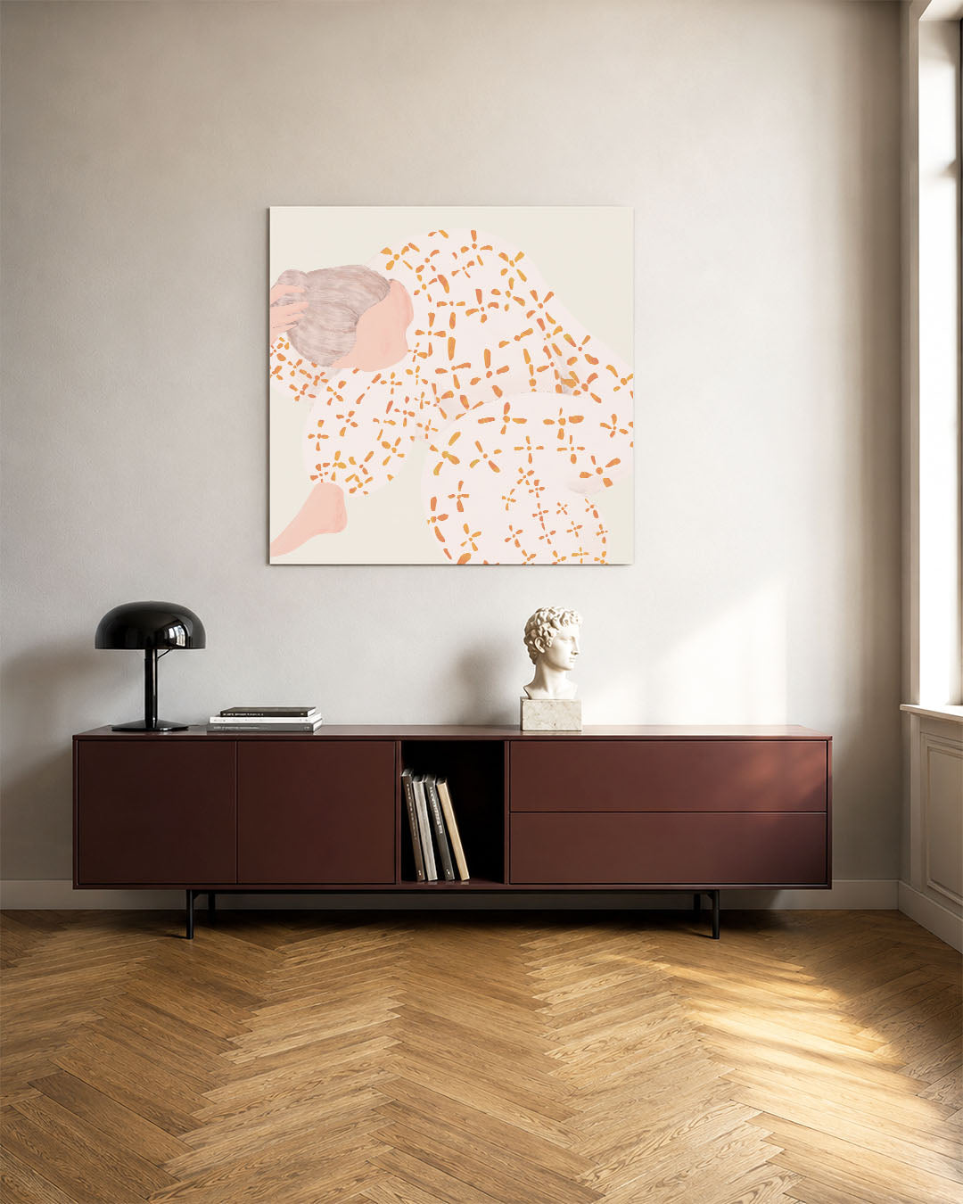 Abstract kunstwerk – tweede productweergave – een abstract kunstwerk met donkere tinten en een rustige visuele opbouw.