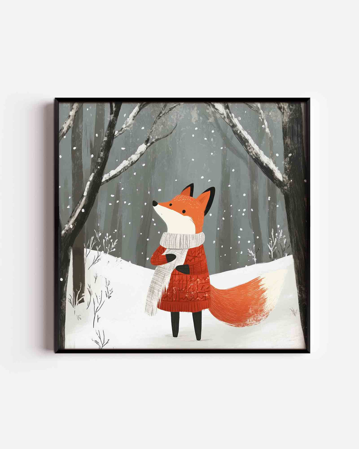 Vos in winterbos – vierkante kinderposter als wanddecoratie