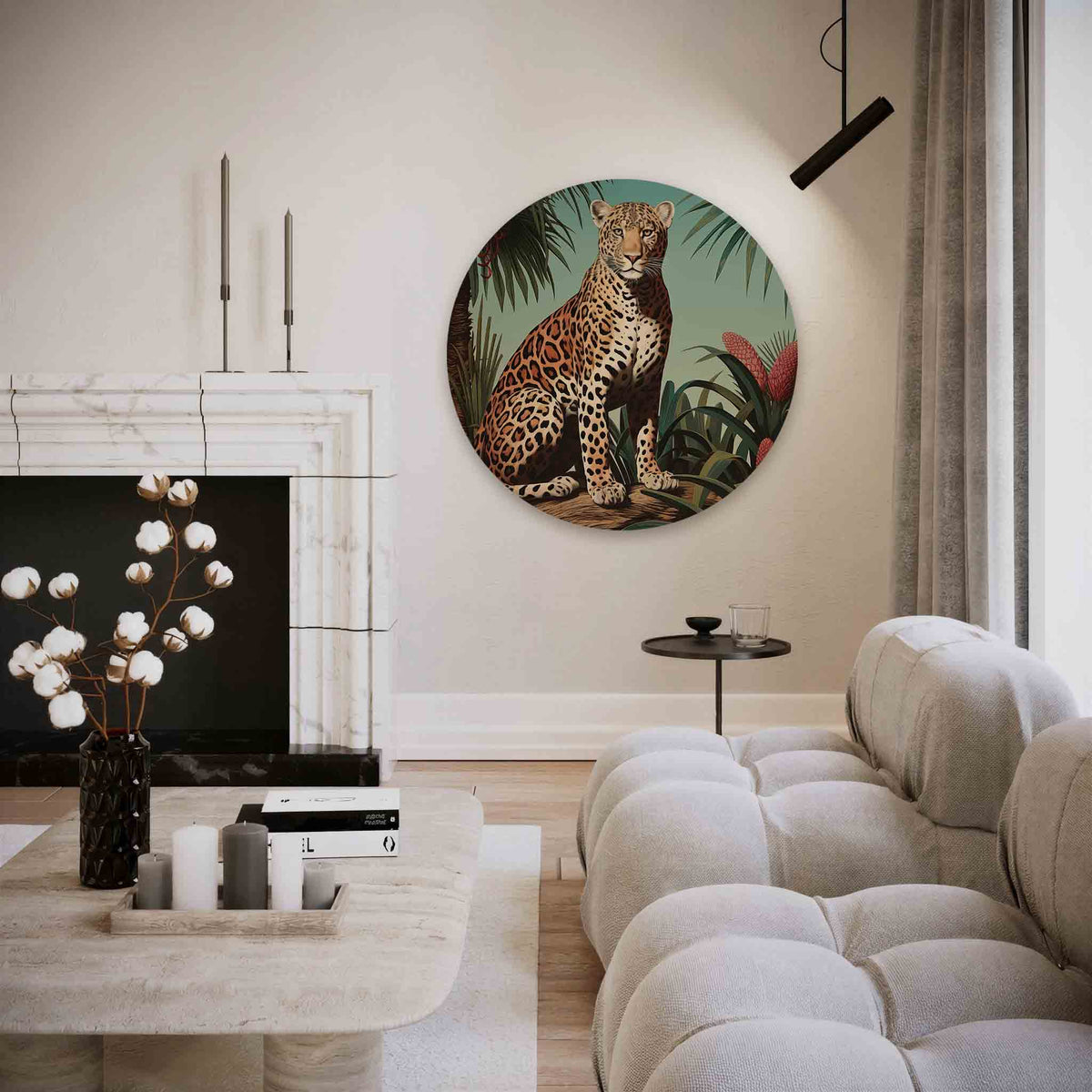 Luipaard in jungle – vrouwelijk portret muurcirkel als wanddecoratie