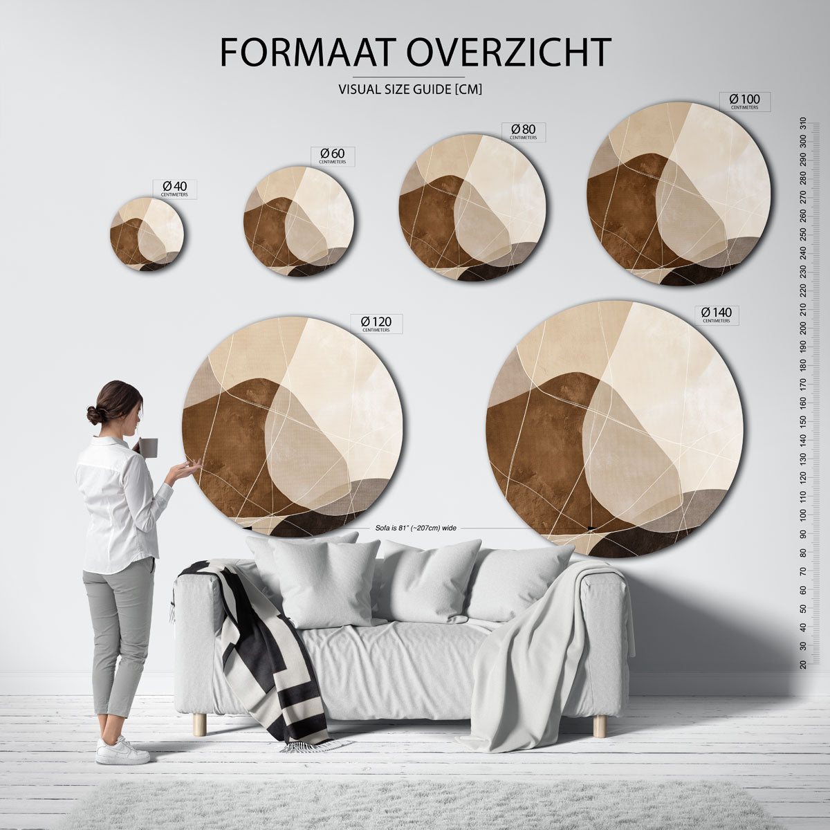 Abstracte vormen – ronde muurdecoratie met vrouwelijk portret