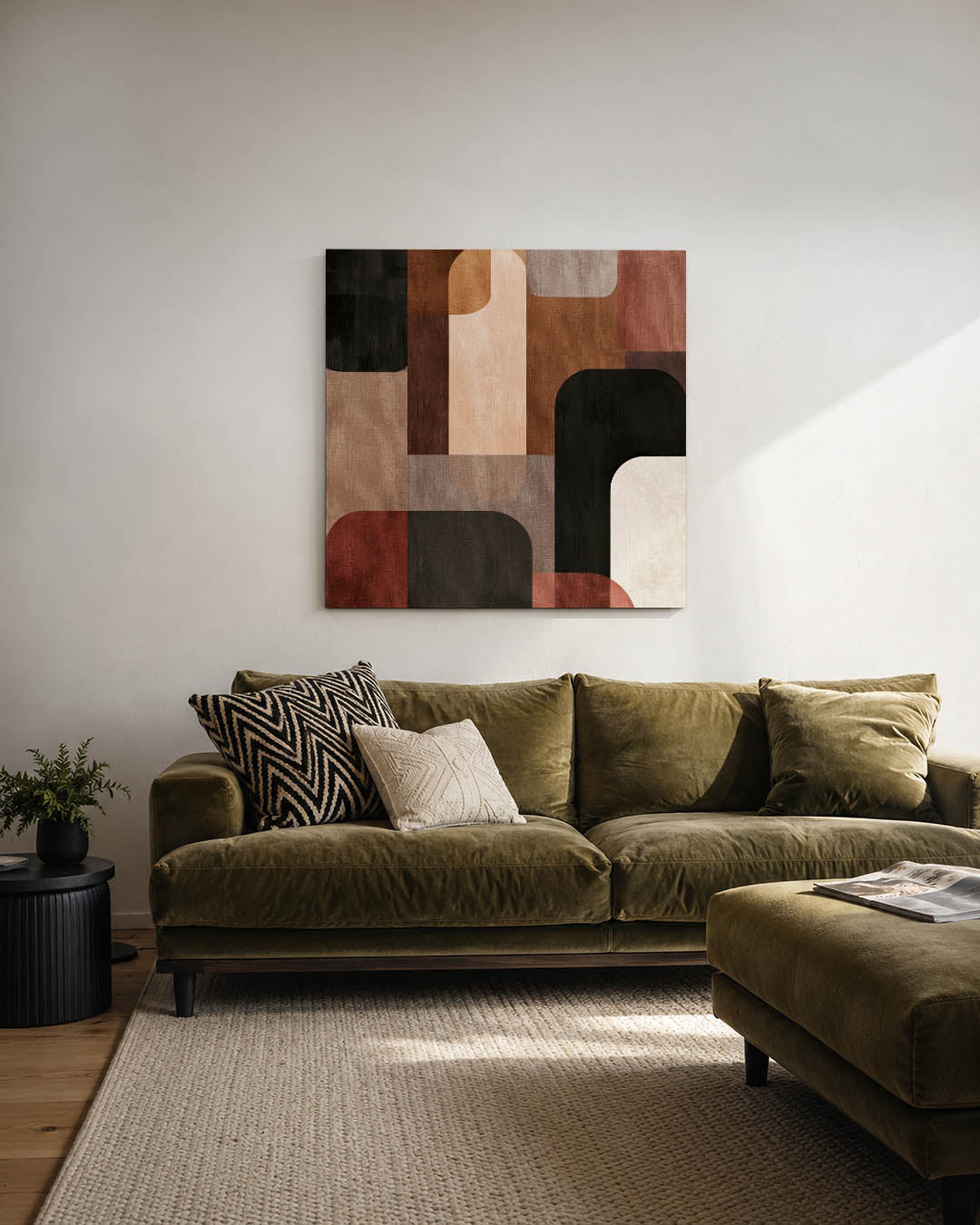 Geometrische vormen compositie kunstwerk – derde productweergave – dit werk toont een dynamische compositie van overlappende