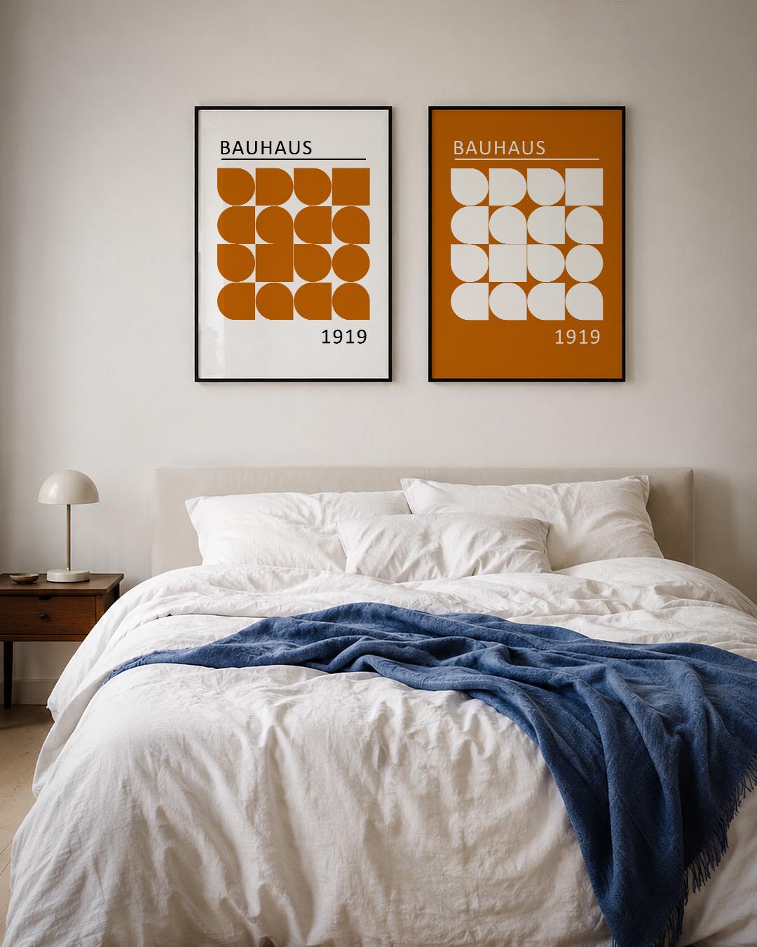 Vorm en balans Posterset-Bauhaus-geïnspireerde geometrische posters in een modern interieur