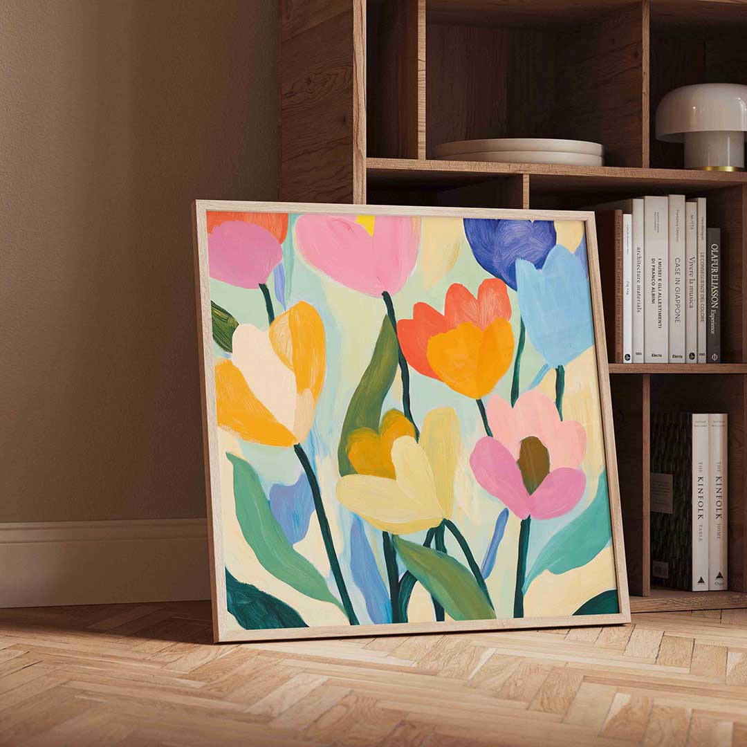 Bloemen in levendige kleuren – vierkante moderne wanddecoratie van WallArtistic