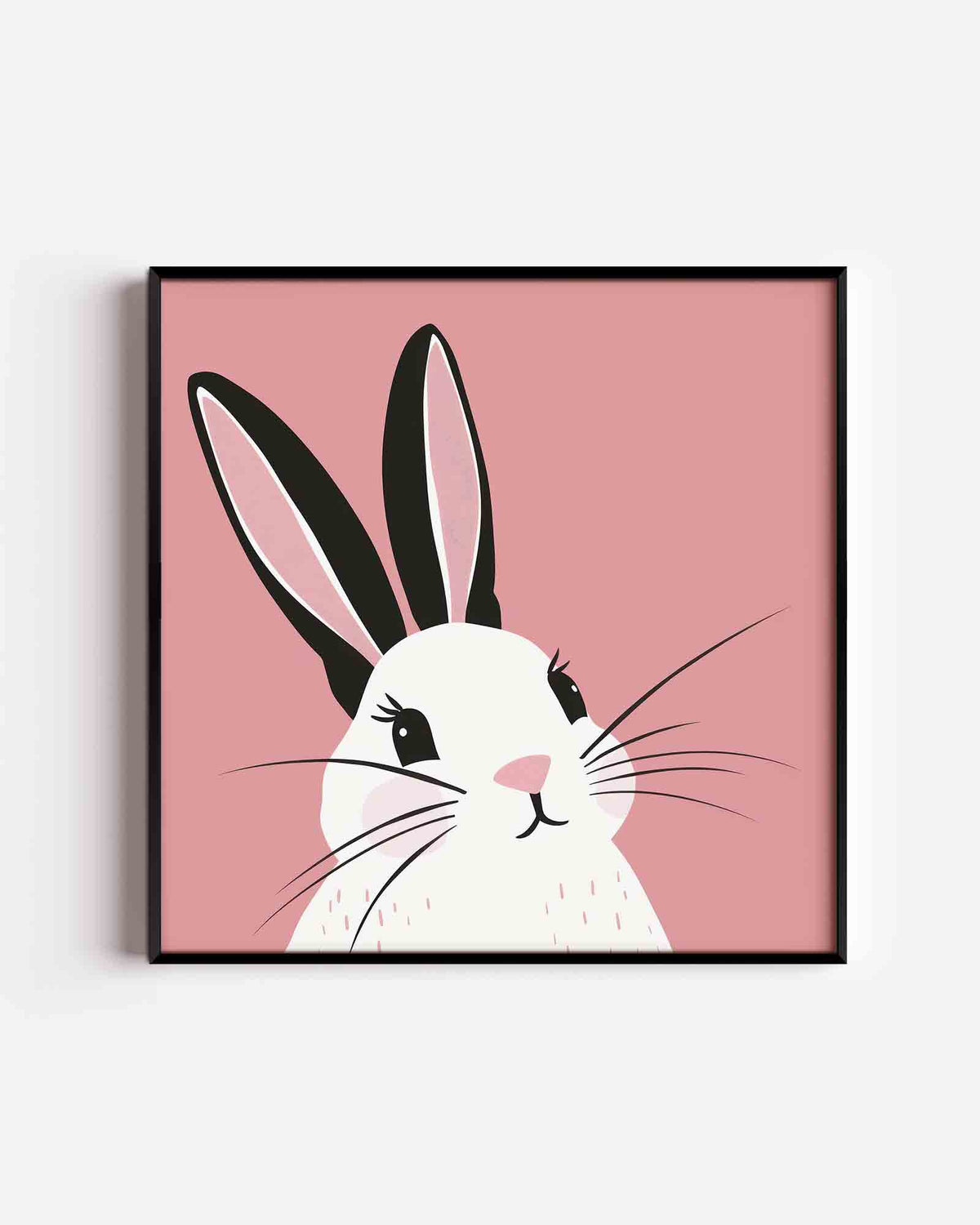 Konijn op roze – vierkante kinderposter als wanddecoratie