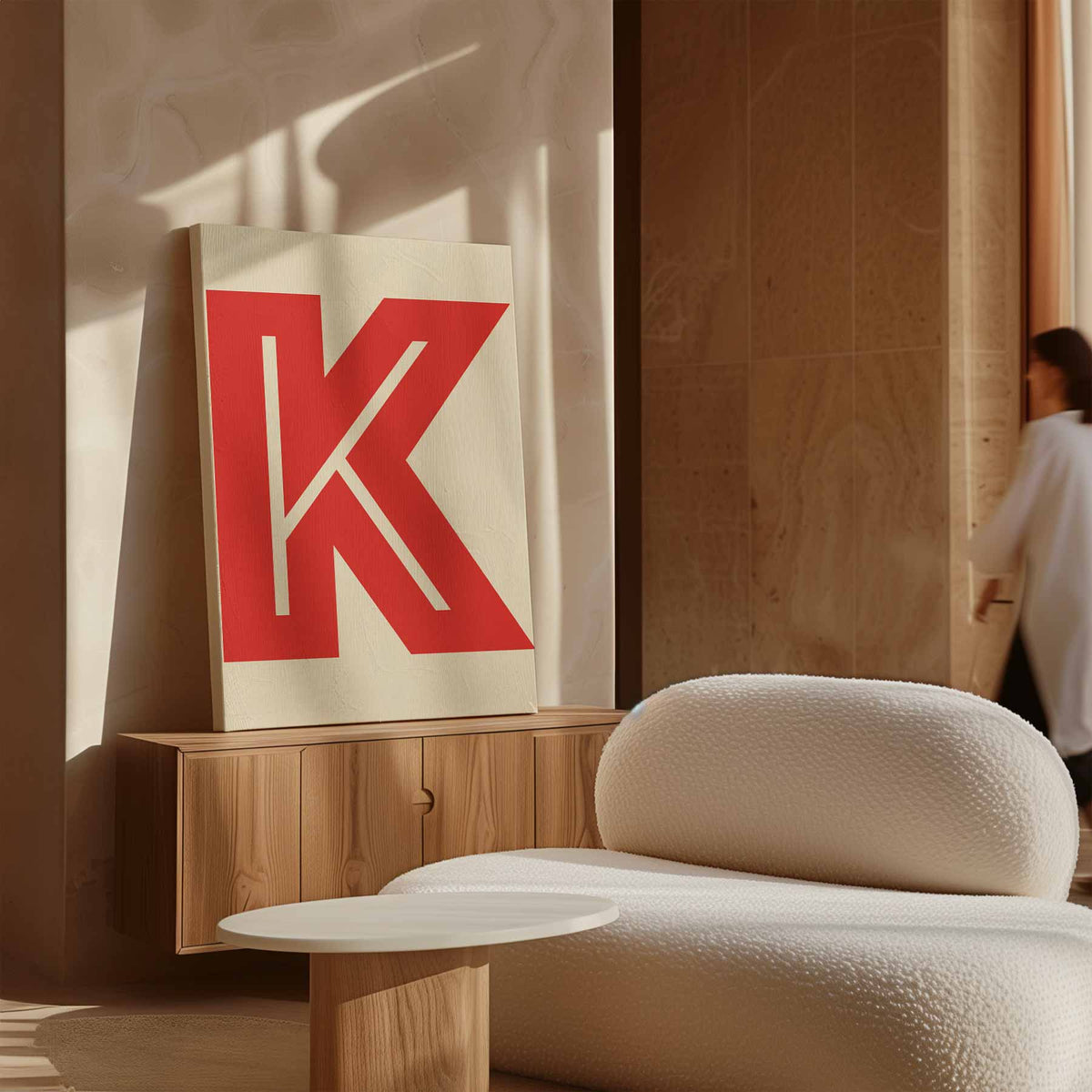 Abstract Rood K-monogram – staand kunstwerk voor modern interieur