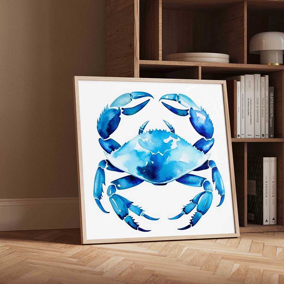 Blauwe krab – geïllustreerde wandkunst als vierkante poster