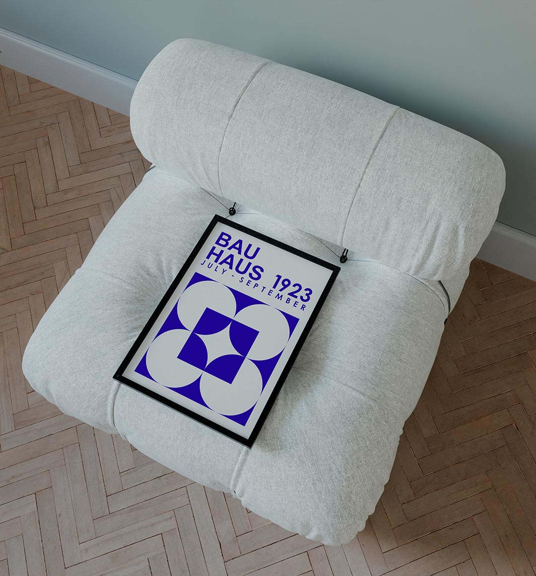 Vormen en tekst – staande Bauhaus poster voor aan de muur