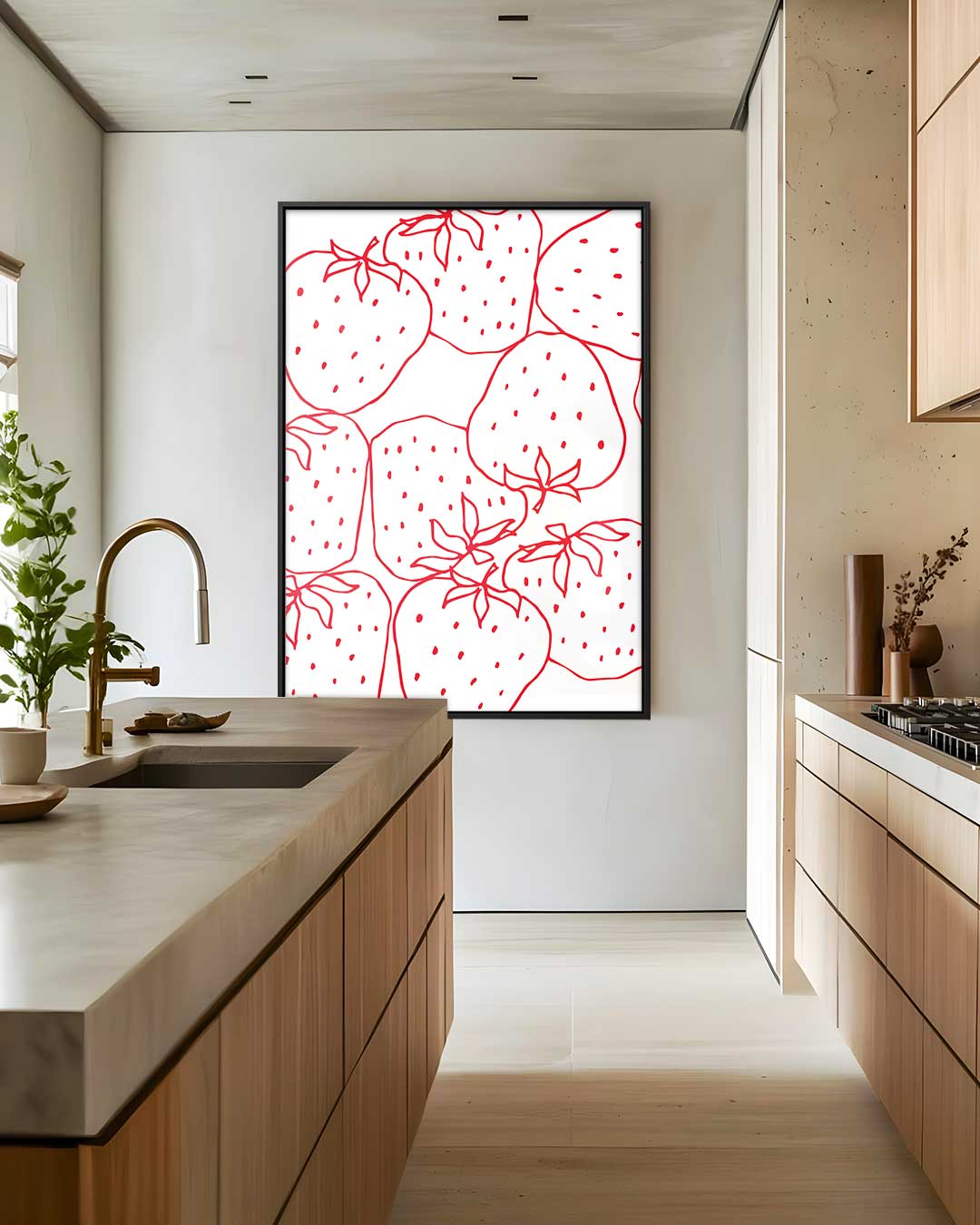 Speelse Aardbeien Illustratie – staand kunstwerk voor modern interieur