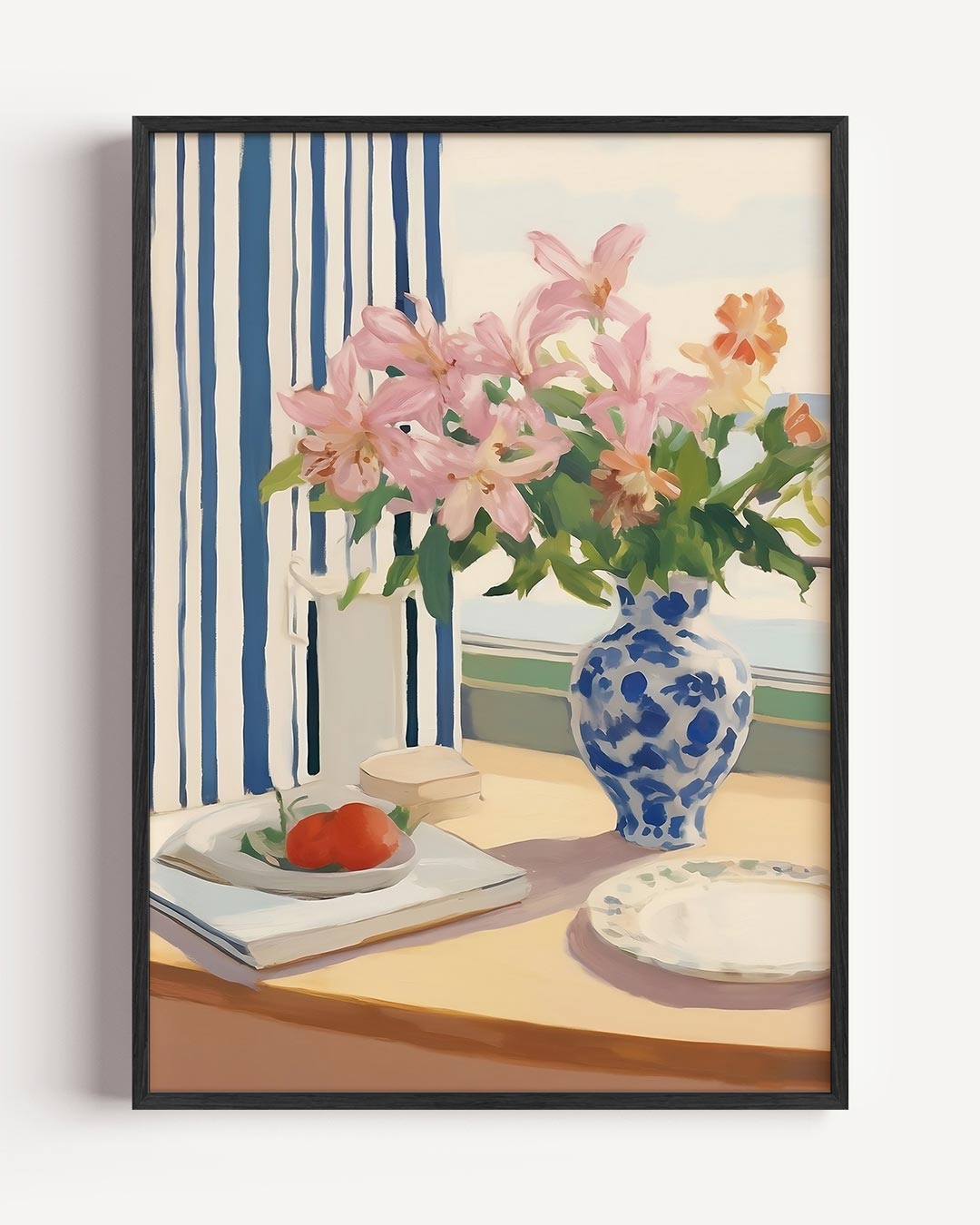 Stijlvolle Bloemen in Blauwe Vaas – bloemen portret poster als wanddecoratie