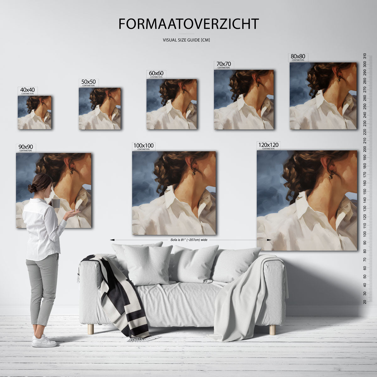 Vrouw in witte blouse – vierkante muurposter met vrouwelijk portret