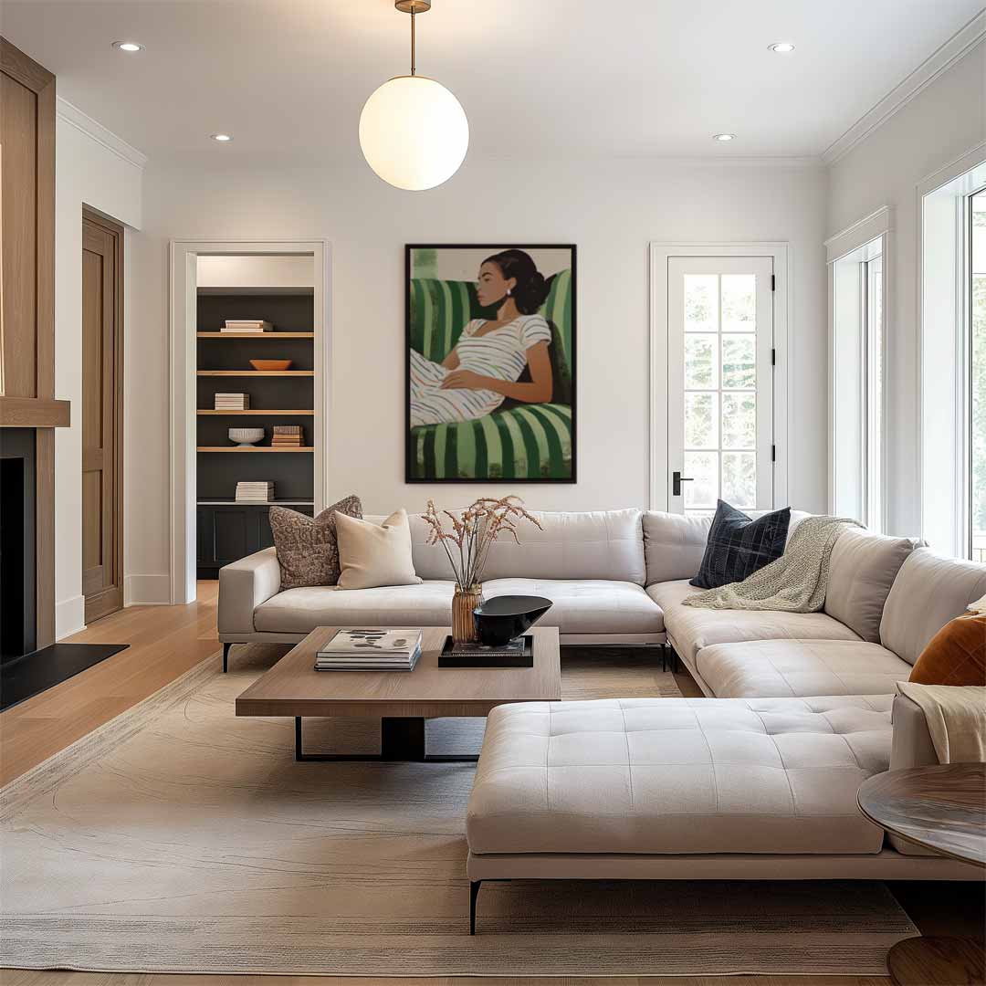 Relax op Groene Strepen – plexiglas wanddecoratie in portret formaat
