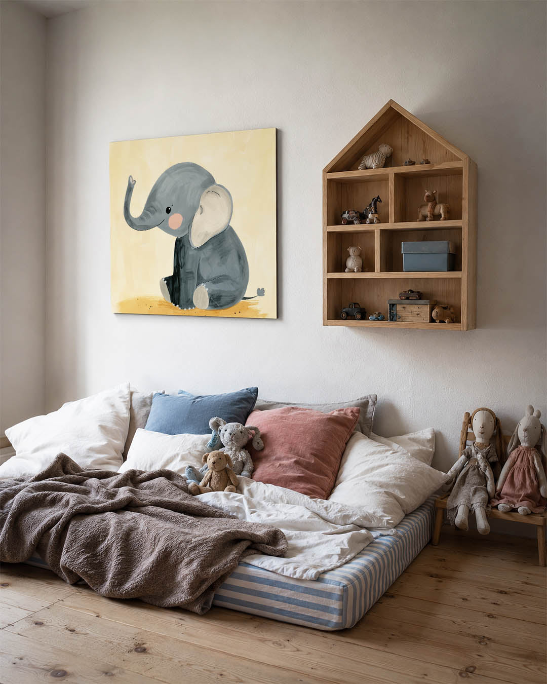 Schattige olifant illustratie kunstwerk – derde productweergave – dit werk toont een schattige olifant met grote oren en een