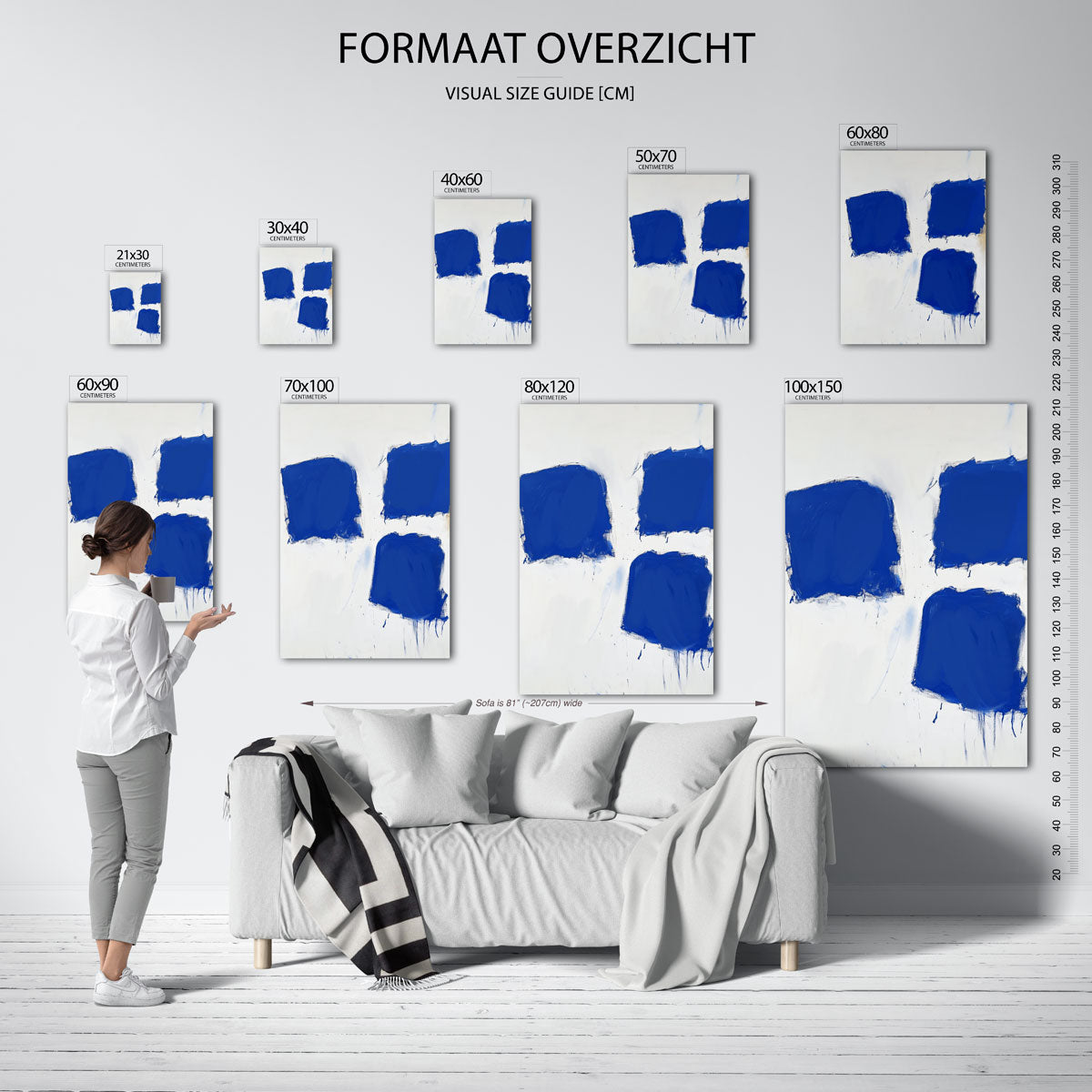Blauwe vlakken – staande muurposter met kunst en design