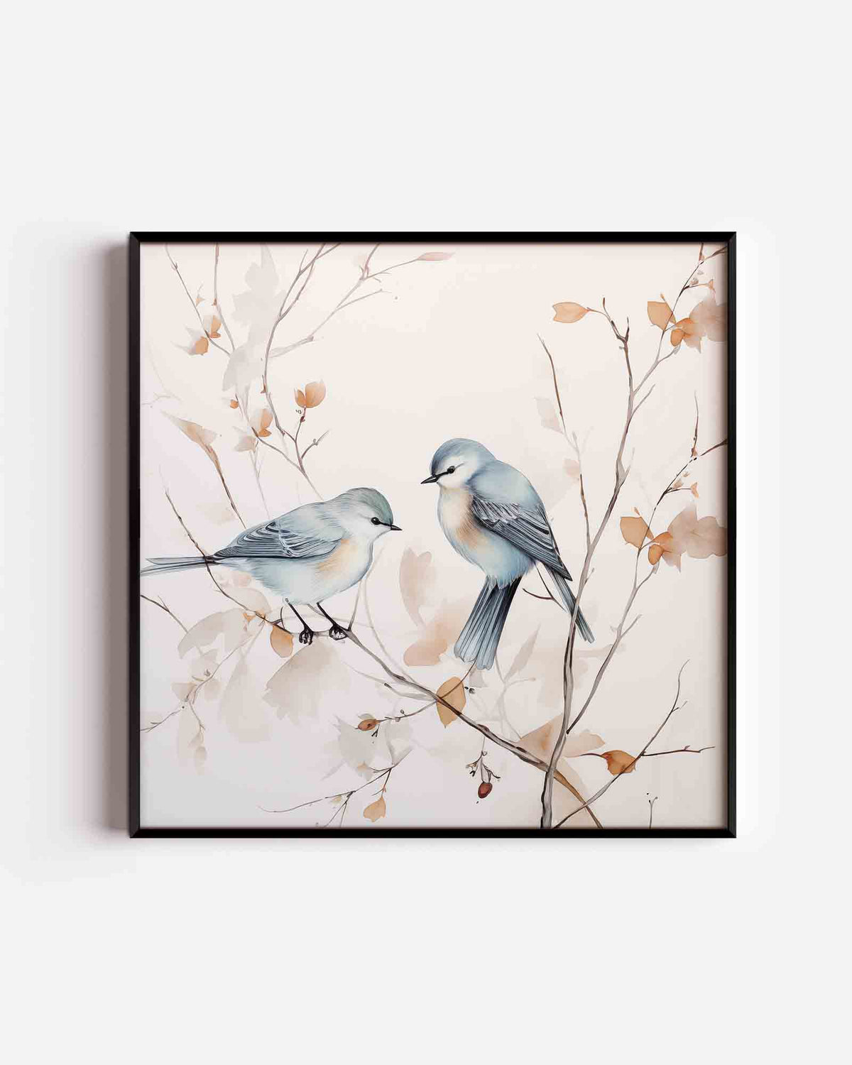 Vogels op tak – vierkante poster met kleur en vormen als wanddecoratie