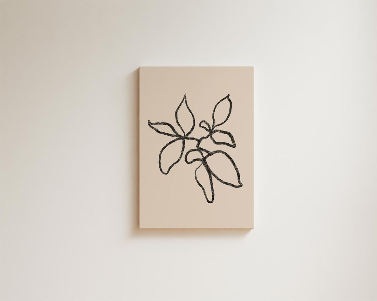 Minimalistische Bladeren Schets – kunstwerk met zwarte baklijst