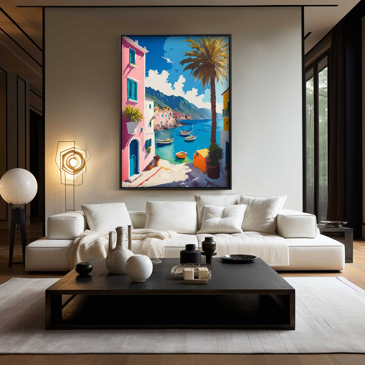 Zonnige Middellandse Zee Haven – staand kunstwerk voor modern interieur