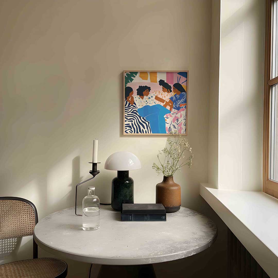 Vrouwen in kleurrijke patronen – moderne wandkunst als vierkante poster