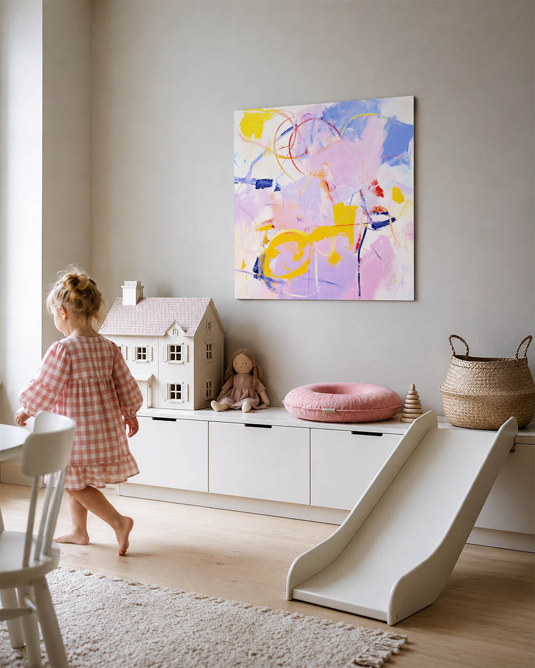 Dynamische kleurenexplosie kunstwerk – tweede productweergave – dit werk toont een levendige mix van kleuren en vormen. De