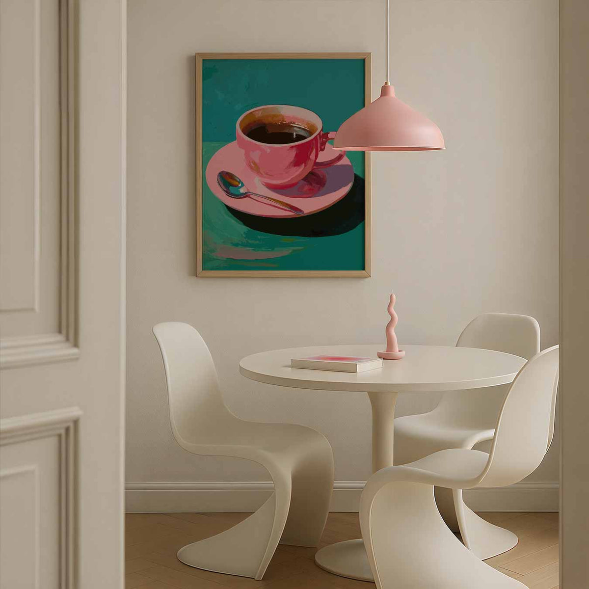 Roze Koffiekunst – zomerse poster in staand formaat