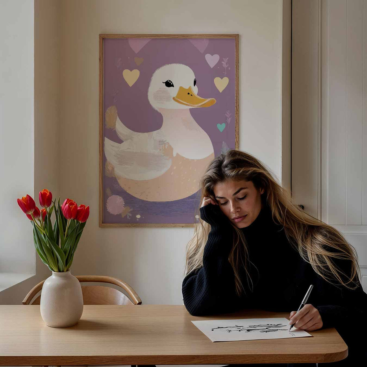 Schattige Eend Illustratie – speelse wandkunst als portret kinderposter