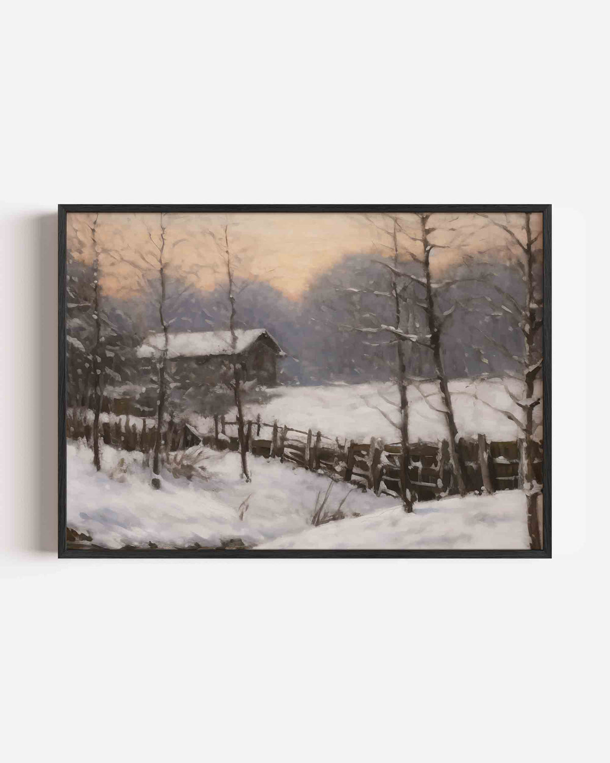 Winterlandschap met huisje – hedendaagse illustratie poster in landscape formaat