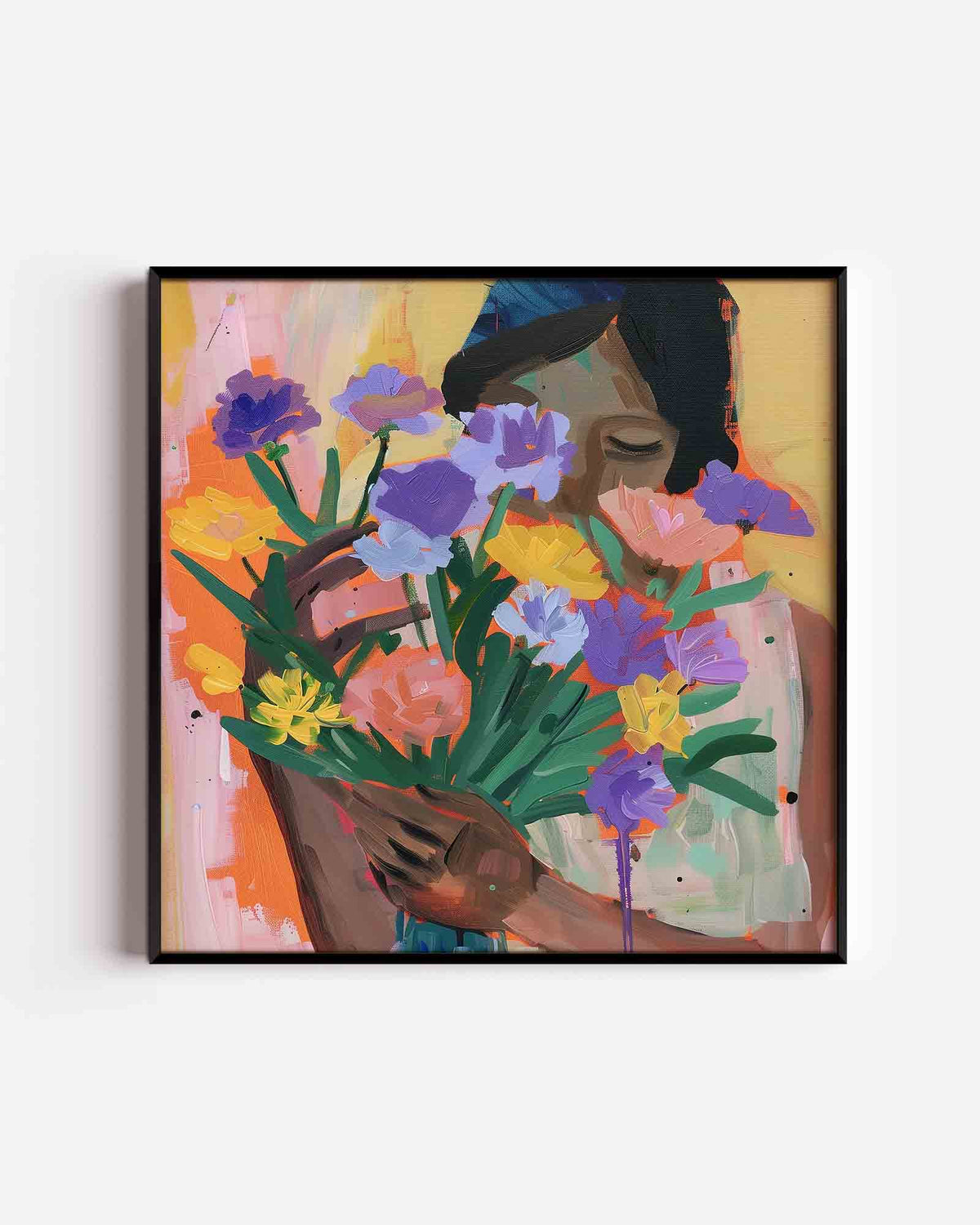 Bloemen en vrouw – vrouwelijk portret als vierkante poster