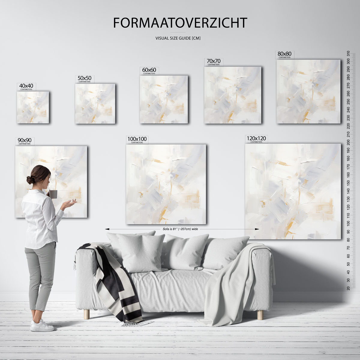 Abstracte beige en witte – vierkante muurposter met zachte abstracte vormen