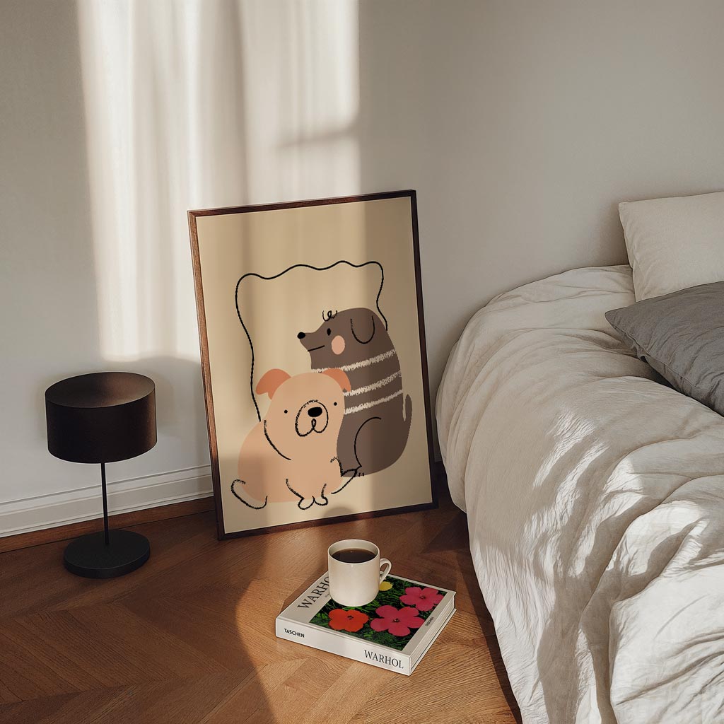 Knuffelige Honden Vrienden – staande kinderkamer wanddecoratie van WallArtistic