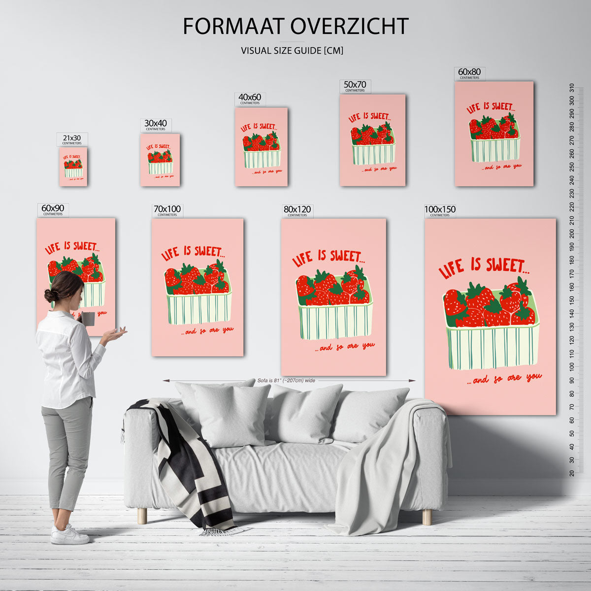 Aardbeien in mand – staande muurposter voor keuken of eethoek