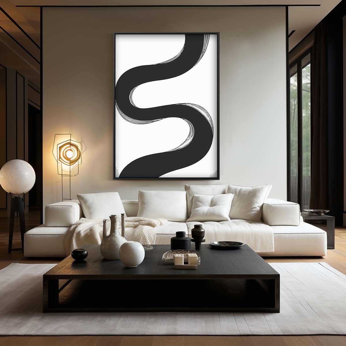 Zwarte Golf Beweging – modern portret kunstwerk van WallArtistic