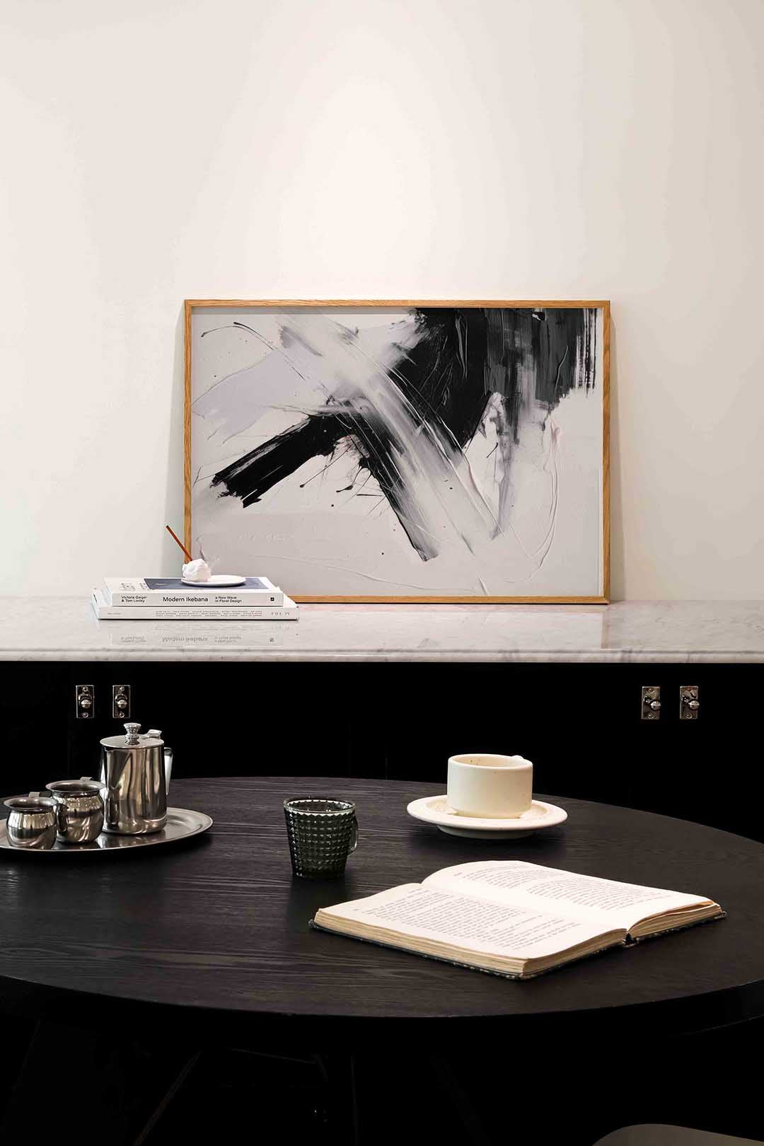 Zwart en wit abstracte – abstracte poster in liggend formaat
