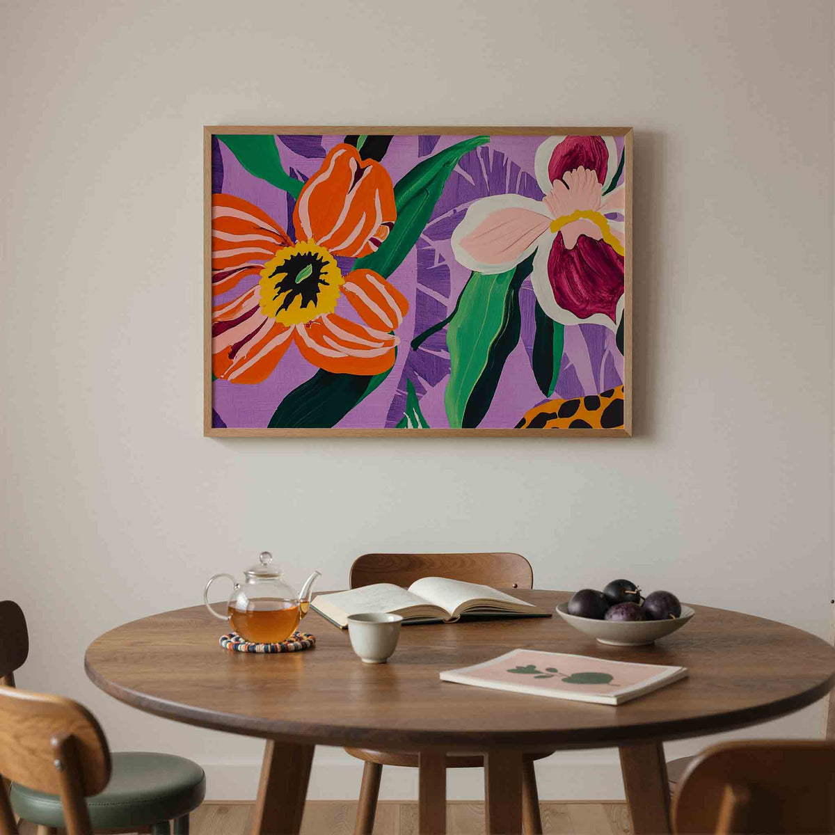 Bloemen en bladeren – liggende jungle wanddecoratie van WallArtistic