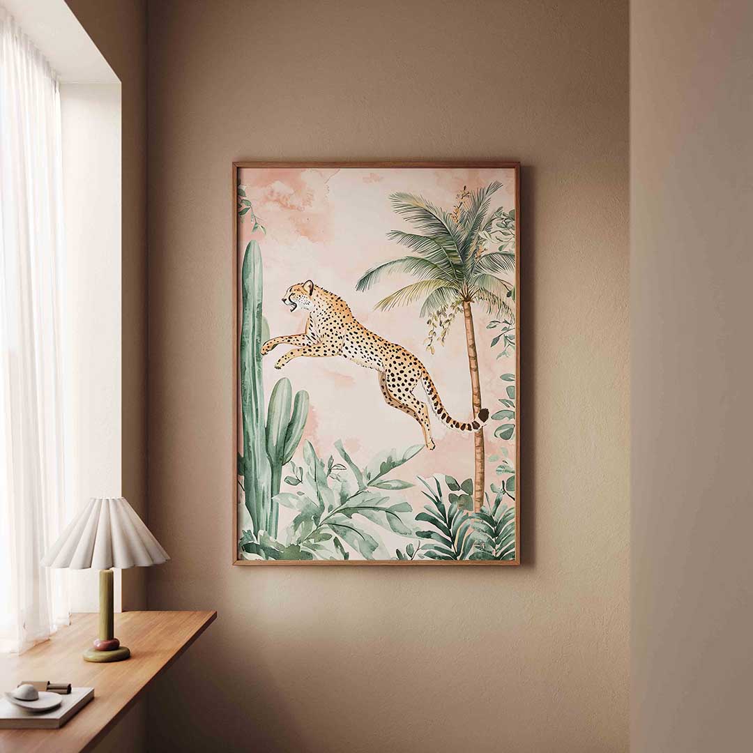 Springende luipaard – staande dieren wanddecoratie van WallArtistic